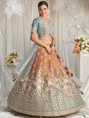 Fabulous Turquoise Color Sequins Tissue Wedding Wear Lehenga Choli - Ethnic Plus In