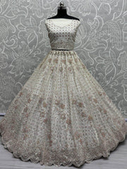 Fabulous White Sequins Net Designer Lehenga Choli With Dupatta - Ethnic Plus In