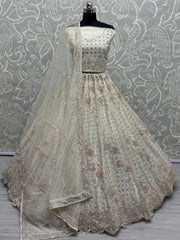Fabulous White Sequins Net Designer Lehenga Choli With Dupatta - Ethnic Plus In