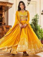Fabulous Yellow Embroidered Georgette Haldi Wear Lehenga Choli - Ethnic Plus In
