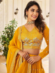 Fabulous Yellow Embroidered Georgette Haldi Wear Lehenga Choli - Ethnic Plus In