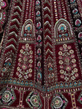 Fantastic Maroon Thread Work Velvet Bridal Lehenga Choli With Double Dupatta - Ethnic Plus In
