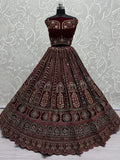 Fantastic Maroon Thread Work Velvet Bridal Lehenga Choli With Double Dupatta - Ethnic Plus In