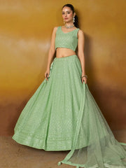 Fantastic Mint Green Thread Embroidered Georgette Designer Lehenga Choli - Ethnic Plus In