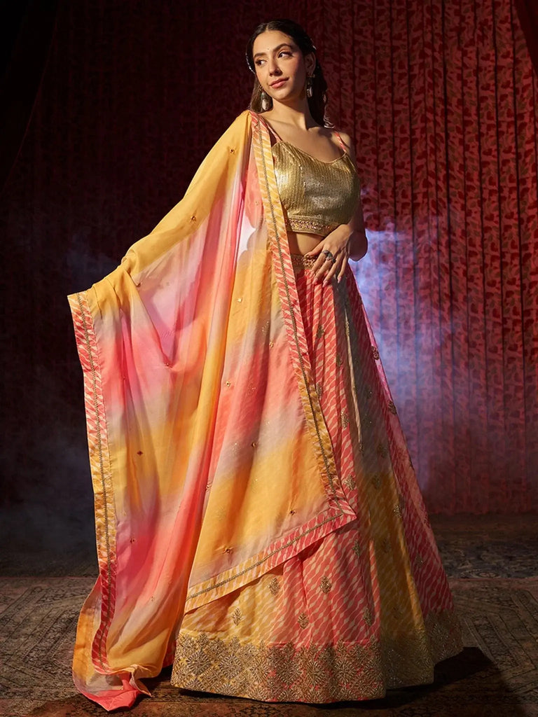 Fantastic Multi Color Organza Sangeet Wear Lehenga Choli With Dupatta - Ethnic Plus In