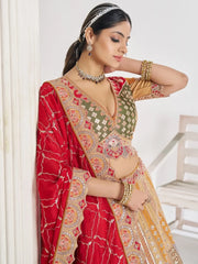 Fantastic Mustard Yellow Thread Work Dola Silk Wedding Wear Lehenga Choli - Ethnic Plus In