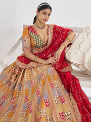 Fantastic Mustard Yellow Thread Work Dola Silk Wedding Wear Lehenga Choli - Ethnic Plus In