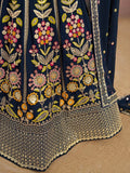 Fantastic Navy Blue Zari Work Georgette Wedding Wear Lehenga Choli - Ethnic Plus In