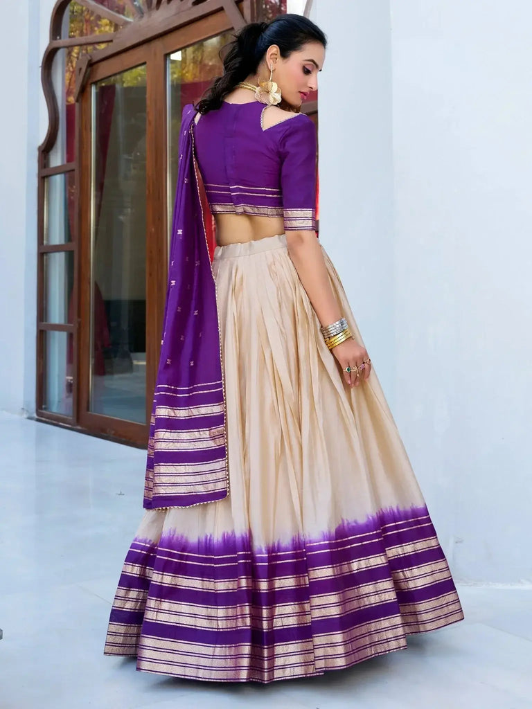 Fantastic Off - White Zari Weaving Chanderi Silk Lehenga With Blouse - Ethnic Plus In