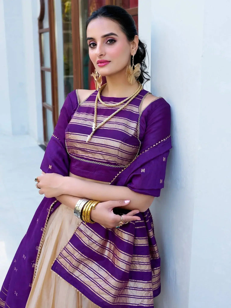 Fantastic Off - White Zari Weaving Chanderi Silk Lehenga With Blouse - Ethnic Plus In
