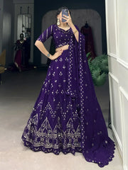 Fantastic Purple Embroidered Georgette Lehenga Choli With Dupatta - Ethnic Plus In