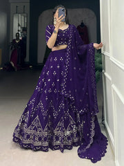 Fantastic Purple Embroidered Georgette Lehenga Choli With Dupatta - Ethnic Plus In