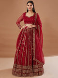 Fantastic Red Zari Embroidered Organza Wedding Lehenga Choli - Ethnic Plus In
