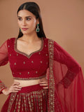 Fantastic Red Zari Embroidered Organza Wedding Lehenga Choli - Ethnic Plus In
