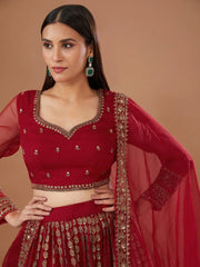 Fantastic Red Zari Embroidered Organza Wedding Lehenga Choli - Ethnic Plus In