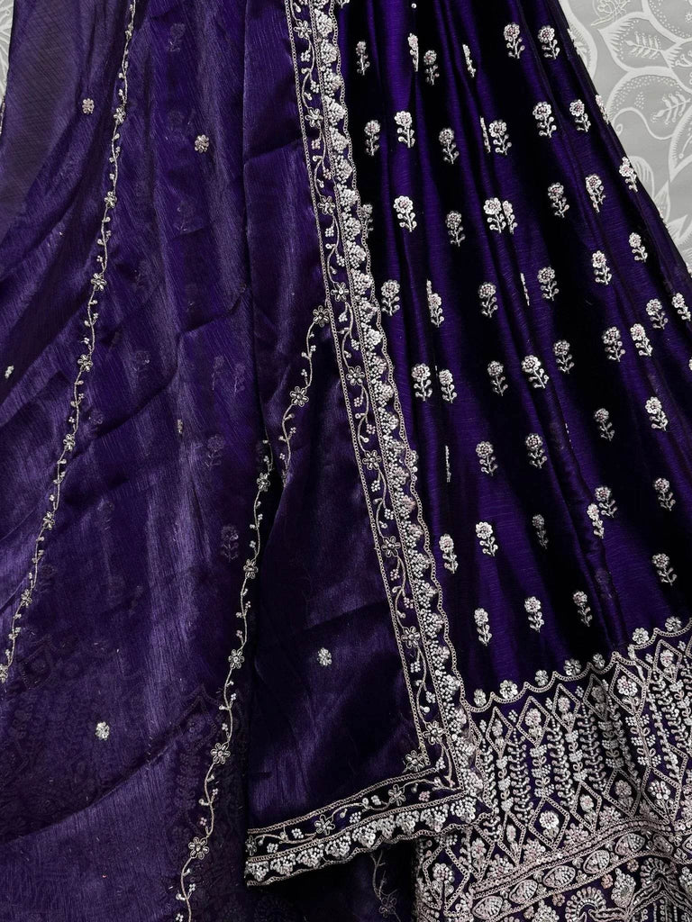Fantastic Violet Hand Embroidered Silk Designer Lehenga Choli With Dupatta - Ethnic Plus In