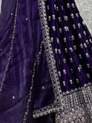 Fantastic Violet Hand Embroidered Silk Designer Lehenga Choli With Dupatta - Ethnic Plus In