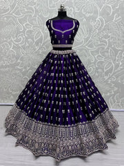 Fantastic Violet Hand Embroidered Silk Designer Lehenga Choli With Dupatta - Ethnic Plus In