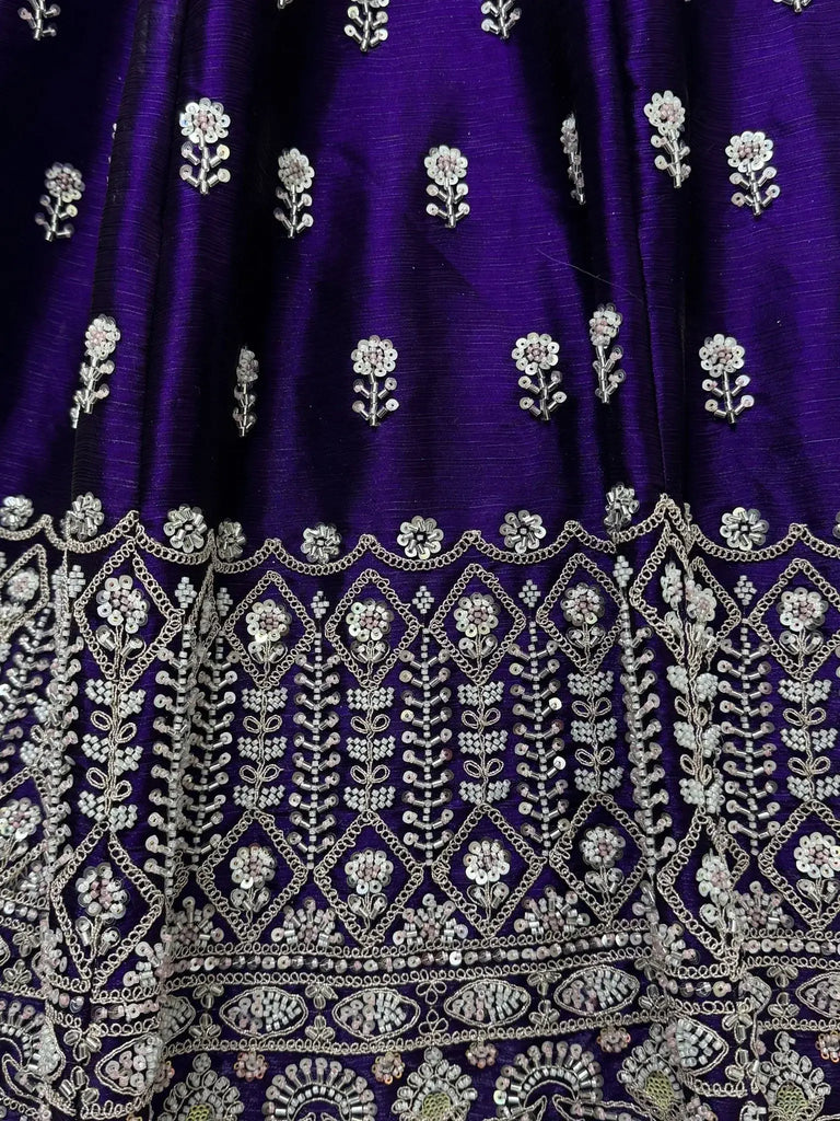 Fantastic Violet Hand Embroidered Silk Designer Lehenga Choli With Dupatta - Ethnic Plus In