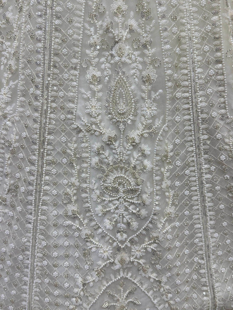 Fantastic White Pearl Work Net Monochrome Lehenga Choli With Dupatta - Ethnic Plus In