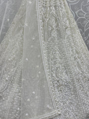 Fantastic White Pearl Work Net Monochrome Lehenga Choli With Dupatta - Ethnic Plus In