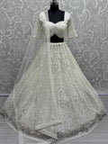 Fantastic White Pearl Work Net Monochrome Lehenga Choli With Dupatta - Ethnic Plus In