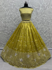 Fantastic Yellow Zari Embroidery Organza Wedding Lehenga Choli - Ethnic Plus In