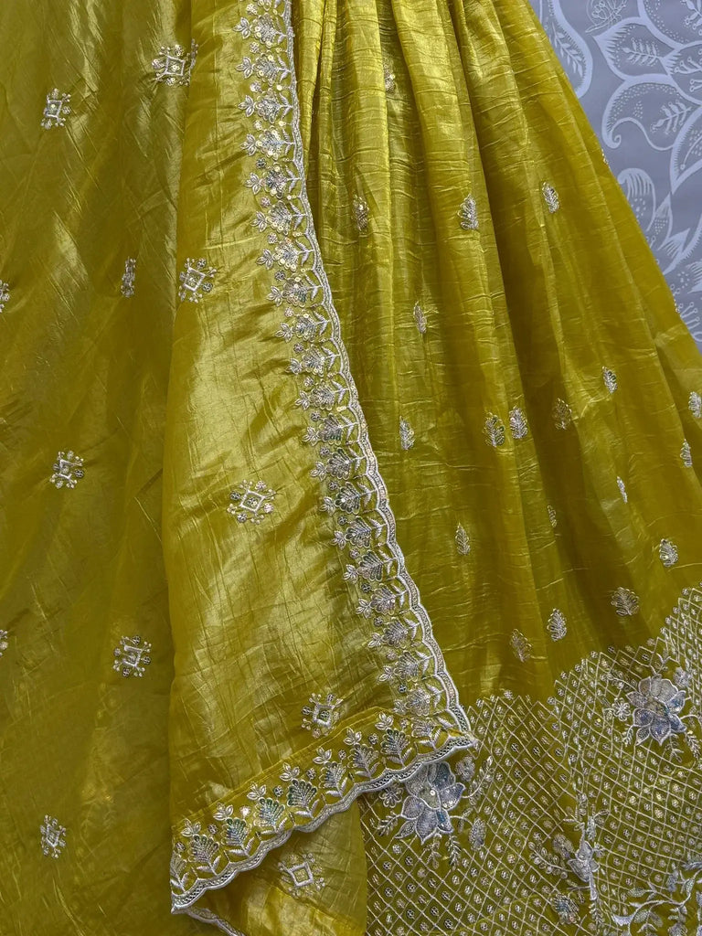 Fantastic Yellow Zari Embroidery Organza Wedding Lehenga Choli - Ethnic Plus In