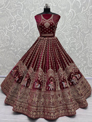 Fantastical Rani Pink Velvet Bridal Lehenga Choli With Double Dupatta - Ethnic Plus In
