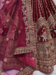 Fantastical Rani Pink Velvet Bridal Lehenga Choli With Double Dupatta - Ethnic Plus In