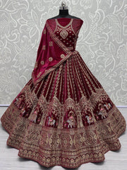 Fantastical Rani Pink Velvet Bridal Lehenga Choli With Double Dupatta - Ethnic Plus In