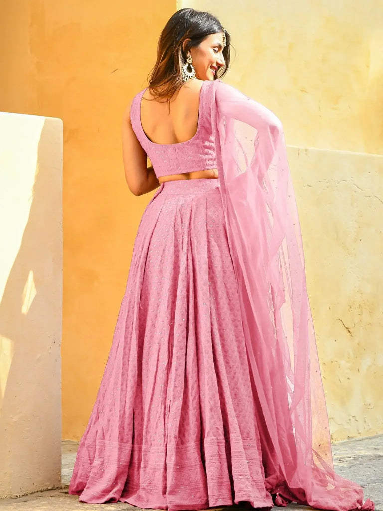 Fascinating Baby Pink Georgette Party Wear Lehenga Choli - Ethnic Plus In