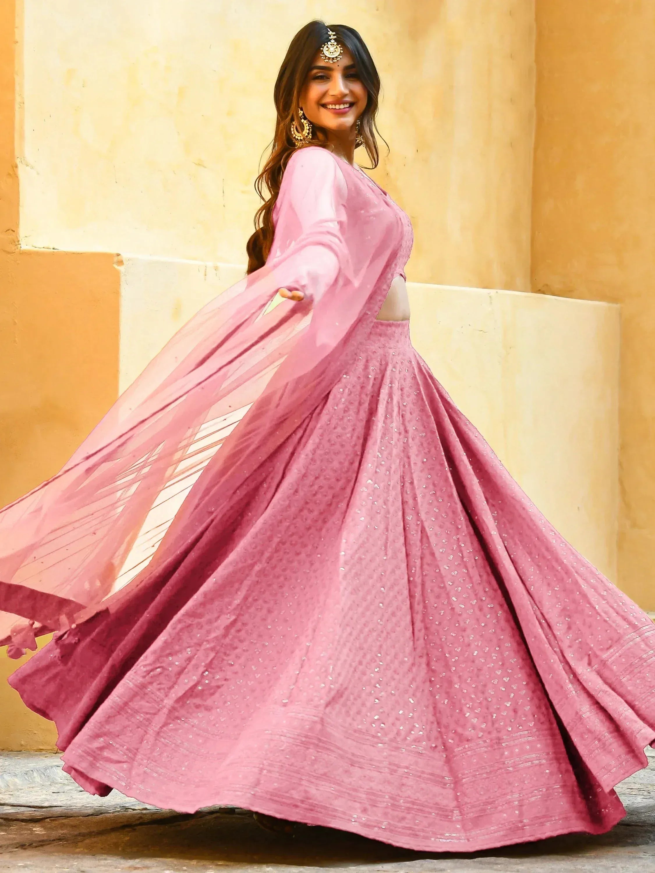 Pink designer lehenga choli with sequin work, perfect for Indian ethnic wear occasions