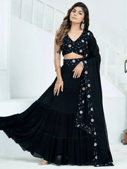 Fascinating Black Georgette Party Wear Lehenga With Embroidered Choli - Ethnic Plus In