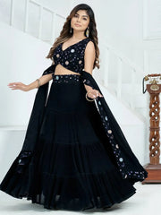 Fascinating Black Georgette Party Wear Lehenga With Embroidered Choli - Ethnic Plus In