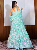 Fascinating Blue Sequins Net Reception Wear Lehenga Choli With Dupatta - Ethnic Plus In