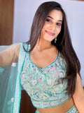 Fascinating Blue Sequins Net Reception Wear Lehenga Choli With Dupatta - Ethnic Plus In