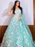 Fascinating Blue Sequins Net Reception Wear Lehenga Choli With Dupatta - Ethnic Plus In