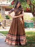 Fascinating Brown Chanderi Silk Zari Weaving Traditional Lehenga Choli - Ethnic Plus In