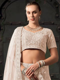 Fascinating Cream Zarkan Work Net Wedding Lehenga Choli With Dupatta - Ethnic Plus In