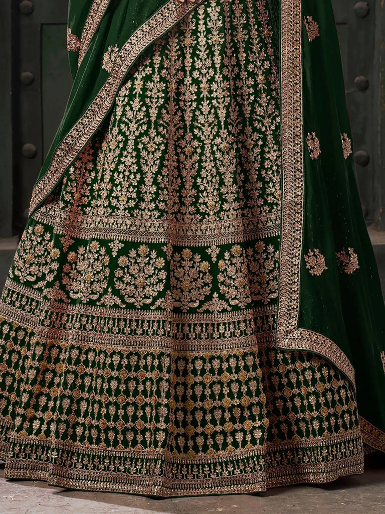 Fascinating Green Jarkan Work Georgette Lehenga Choli With Dupatta - Ethnic Plus In