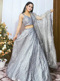 Fascinating Grey Sequins Silk Reception Wear Lehenga Choli - Ethnic Plus In