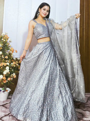 Fascinating Grey Sequins Silk Reception Wear Lehenga Choli - Ethnic Plus In