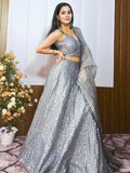 Fascinating Grey Sequins Silk Reception Wear Lehenga Choli - Ethnic Plus In