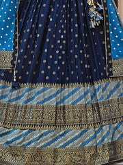 Fascinating Navy Blue Foil Printed Silk Designer Lehenga Choli - Ethnic Plus In