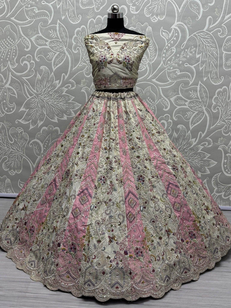 Fascinating Off - White Dori Work Silk Bridesmaid Lehenga Choli - Ethnic Plus In