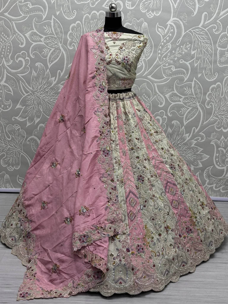 Fascinating Off - White Dori Work Silk Bridesmaid Lehenga Choli - Ethnic Plus In