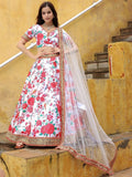 Fascinating Off White Floral Printed Art Silk Event Wear Lehenga Choli - Ethnic Plus In