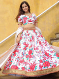 Fascinating Off White Floral Printed Art Silk Event Wear Lehenga Choli - Ethnic Plus In