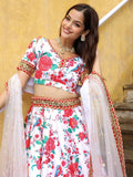 Fascinating Off White Floral Printed Art Silk Event Wear Lehenga Choli - Ethnic Plus In